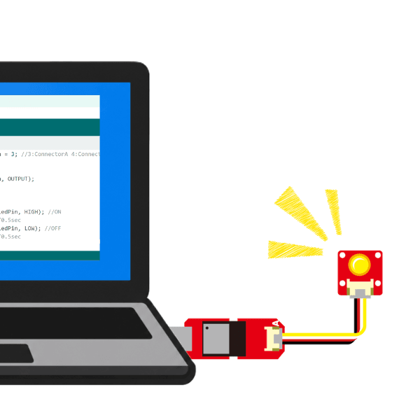 サンプルコードを書き込んだCherryIoTでLEDを光らせるイメージ
